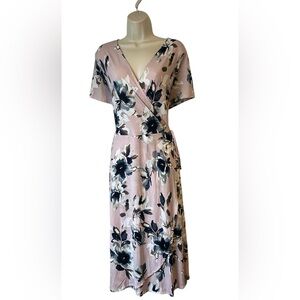 Chris & Carol Women's Size 2X Pink Blue Floral Wrap Below Knee‎ Comfy Dress NWT